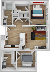 B1 - Two Bedroom / Two Bath - 909 Sq.Ft.*